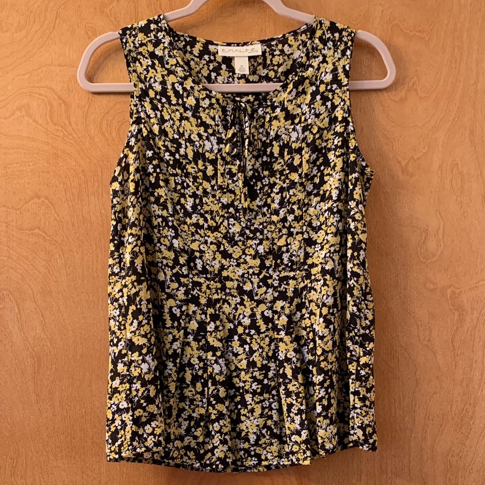 Floral Sleeveless Top - Black and Yellow